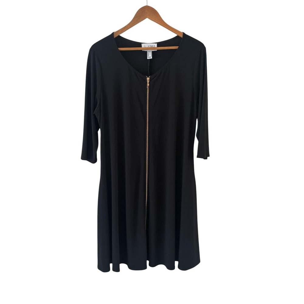 Joseph‎ Ribkoff Zip Front Shift Dress Womens 16 Black Jersey 3/4 Sleeve Capsule